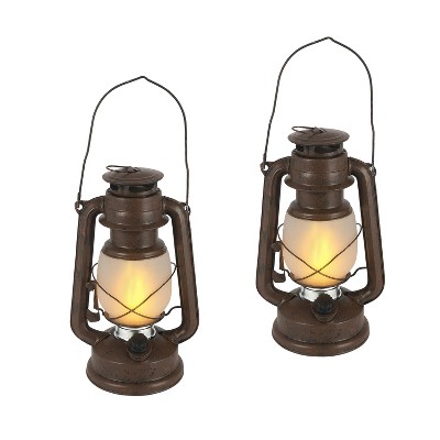 Everlasting Glow 9.5-Inch Tall Brown Hurricane-Style Camping Lantern with FireGlow™ and Dimmer Switch (Set of 2)