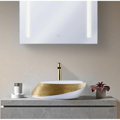 Brushed Gold and White Ceramic Oval Vessel Sink