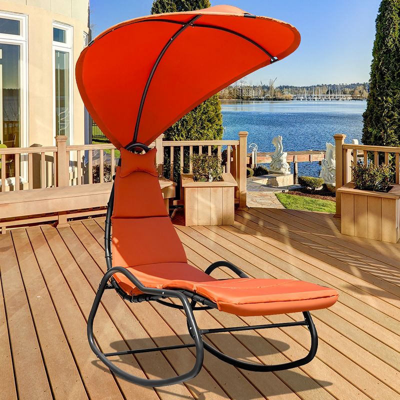 Costway  Hanging Chaise Lounge Chair Swing Canopy Thick Cushion Beige\Turquoise\Orange, 2 of 11