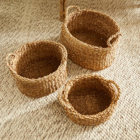 Plum & Post Seagrass Oval Baskets With Handles & Cuffs, Set Of 3 - image 1 of 4