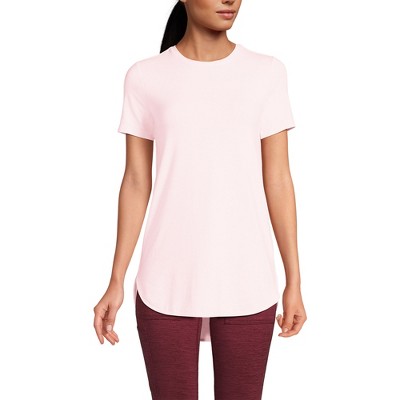 Lands' End Women's Moisture Wicking UPF Sun Short Sleeve Curved Hem Tunic Top-Print