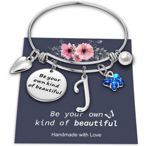 Butterfly Initial Bracelets for Teen Girls and Women with Crystal Butterfly and Pearl, Expandable Bangle - 1 of 4