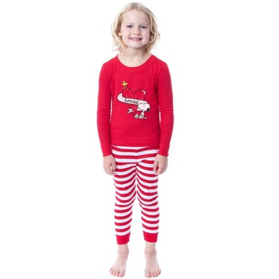 Peanuts Snoopy and Woodstock Loved Tight Fit Cotton Matching Family Pajama Set Red