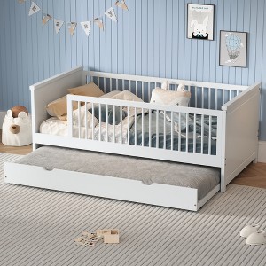 Twin Size Platform Bed with Guardrail and Trundle-ModernLuxe - 1 of 4