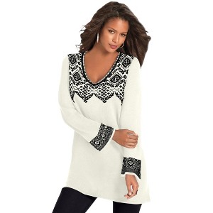 Roaman's Women's Plus Size Fit And Flare Tunic Sweater - 1 of 4