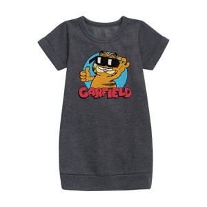 Girls' - Garfield - Garfield Sunglasses Graphic Short Sleeve Fleece Dress - 1 of 2