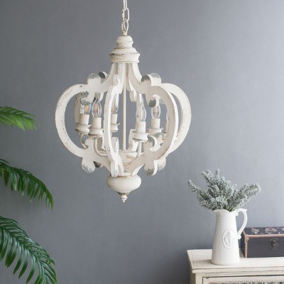 French Country Wood Chandelier, 6-Light Farmhouse Pendant Light Fixture With Adjustable Chain For Hallway Restaurant, Bulb Not Included-The Pop Home