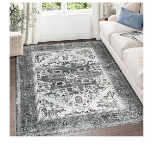 Washable Area Rug - Large Boho Living Room Area Rug, Soft Vintage Design for Bedroom, Non-Slip Low-Pile Distressed Accent Rug - 1 of 4
