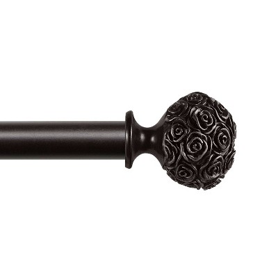 Adjustable Matte Bronze Iron Curtain Rod with Floral Finial