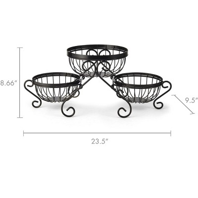 Scroll Black Iron 3-Piece Round Storage Basket Set
