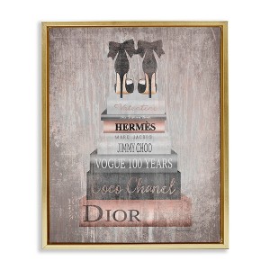 Stupell Industries Book Stack Heels Metallic Pink Floating Frame Canvas Art - 1 of 4