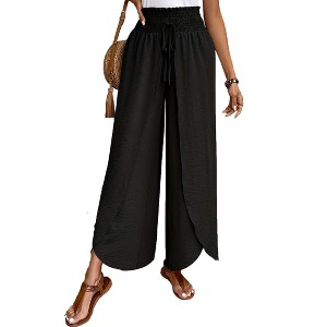 Women's Elastic Waist Wide Leg Pants Casual Loose Fit Pants - 1 of 3