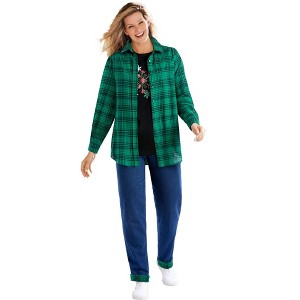 Woman Within Two-Piece Flannel Shirt And Tee - 1 of 4