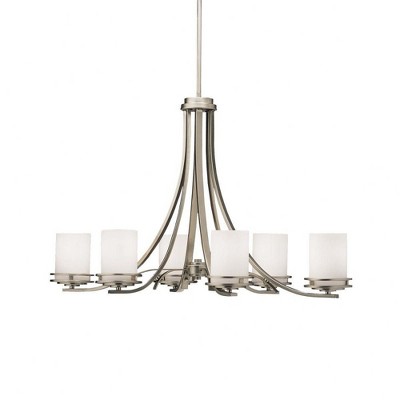 Elegant Hendrik 6-Light Oval Chandelier in Brushed Nickel with Satin Etched Glass