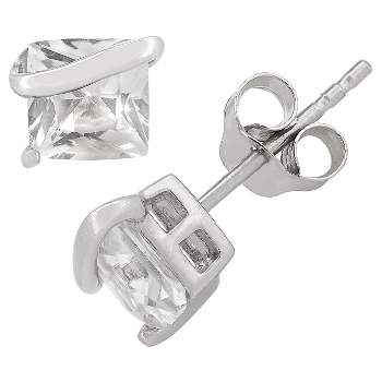 Princess-Cut Stud Earrings in Sterling Silver