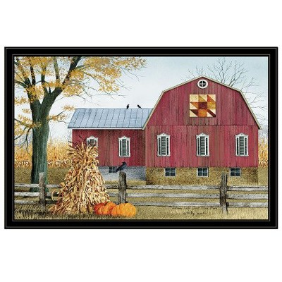 PAGED Large Framed Wall Art for Living Room, Boho Wall Decor– "Autumn Leaf Quilt Block Barn" by Billy Jacobs, Hang Framed Print, Bathroom Wall Decor