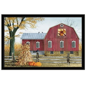 PAGED Large Framed Wall Art for Living Room, Boho Wall Decor– "Autumn Leaf Quilt Block Barn" by Billy Jacobs, Hang Framed Print, Bathroom Wall Decor - 1 of 4