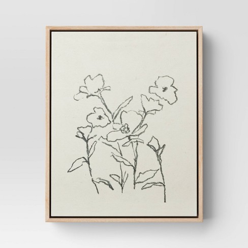 8 X 10 Sketch Flowers Framed Wall Canvas Tan - Threshold™ : Target