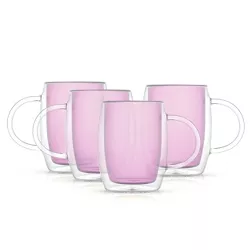 JoyJolt Aroma Double Walled Insulated Glasses - Set of 4 Double Wall Coffee Mugs - 13.5 oz - Pink