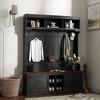 HOMCOM 3-in-1 Hall Tree with Shoe Storage, Standing Coat Rack with Shoe Bench, Entryway Furniture with Seven Hooks, Black Wood Grain - 2 of 4