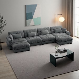 166" Velvet Modular U-Shaped Sectional Sofa with 2 Ottomans - 1 of 4