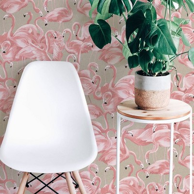 Ballerina Pink Flamingo Vinyl Peel and Stick Wallpaper Roll