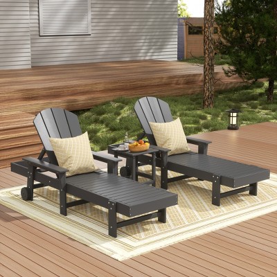 WestinTrends Malibu 3 Piece Adirondack Reclining Chaise Lounge With Arms & Wheels
