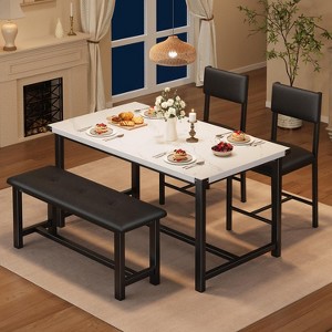 Dining Table Set for 4, Kitchen Table with 2 Upholstered Chairs and Bench, Wood Kitchen Dining Room Set, for Small Space, Apartment, Home - 1 of 4