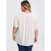 GRACE & GRANDEUR Women's Plus Size Tie Neck Half Puff Sleeve Lace Panel Casual Blouses - 3 of 4