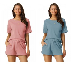 INSPIRE CHIC Women's 2 Pcs Lounge Sets Waffle Outfits T-shirt and Shorts Loungewear Sweatsuits Pajama Sets - 1 of 4