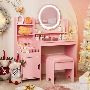 Princess Makeup Vanity Desk with Bookshelf, Kids Pretend Play Vanity Set - 1 of 4