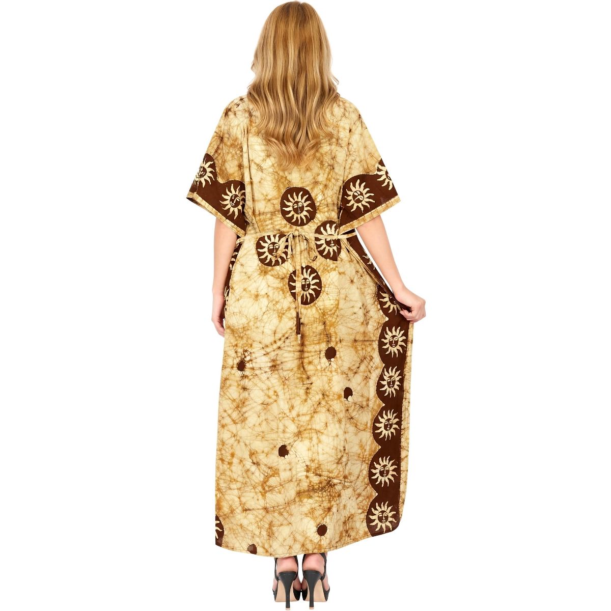 LA LEELA Summer Cotton Women Holiday Caftan Dress Resortwear Vacation Cruise Loungewear Maternity Friendly Style 2X-3X Yellow Sun - thumbnail 2