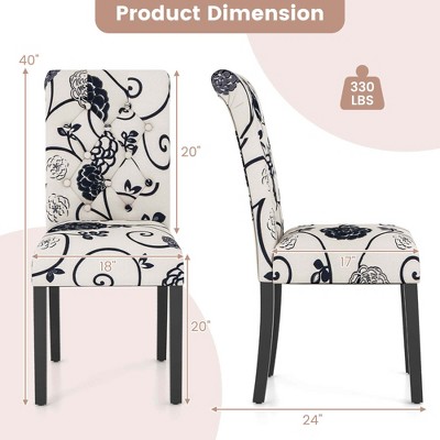 Set of 2 High Back Black and White Linen Upholstered Dining Chairs