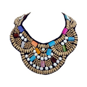 Anna-Kaci Women's Bohemian Beaded Statement Necklace with Multicolored Accents, Unique Design, Adjustable Chain, Perfect Bold Statement - White - 1 of 4