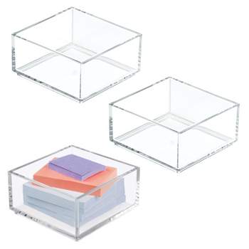 mDesign Plastic Square Desk Organizer for Office Desktop Drawers - 3 Pack, Clear