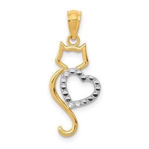 Black Bow Jewelry 14k Two Tone Gold Cat and Heart Silhouette Pendant, 11 x 26mm - 1 of 4