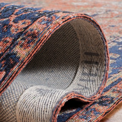 Rust and Navy Vintage Flat Woven Wool Area Rug 4' x 6'