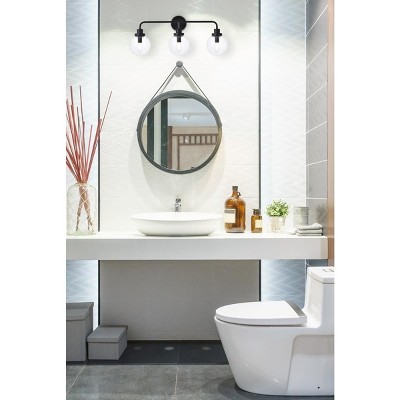 Hanson Dimmable 3-Light Black Metal Bath Sconce with Clear Glass Shade