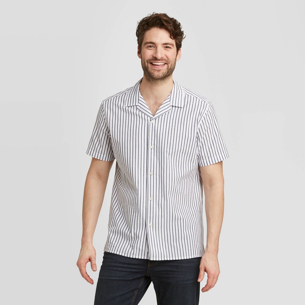 Men's Standard Fit Short Sleeve Seersucker Camp Shirt - Goodfellow & Co True White Stripe XL was $19.99 now $12.0 (40.0% off)