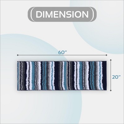 Griffie Blue and Gray Polyester Striped Bath Runner Rug