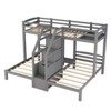 NicBex Twin Size Bunk Bed Pinewood Frame Triple Bed Frame with Guardrails, Storage Stairs and Drawers, No Box Spring Required, Space Saving, Gray - 3 of 4