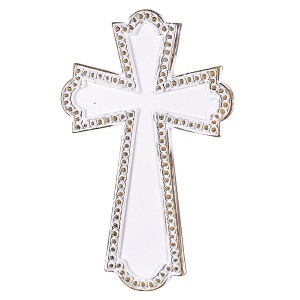 Dicksons Distressed Cross, White Wash/Brown 6.75 x 4.25 Inch Resin Wall Art Plaque - 1 of 1