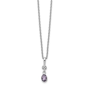 Black Bow Jewelry Oval Amethyst & Diamond Necklace in Rhodium Plated Silver, 18-20 Inch - 1 of 4