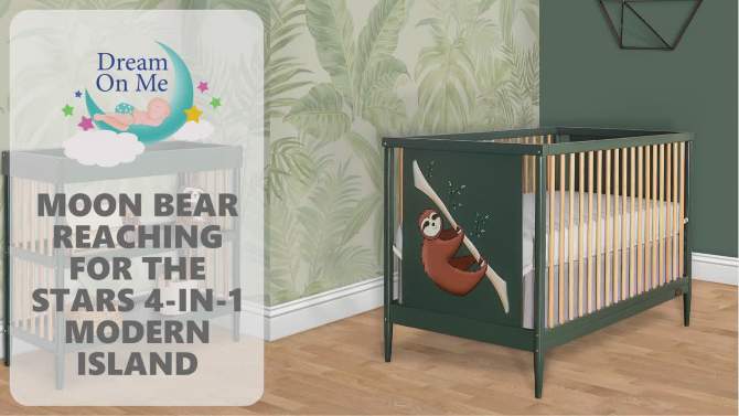Dream On Me Moon Bear Reaching For The Stars 4 In 1 Modern Island Convertible Crib With Rounded Spindles Mural On One End Panel, White Finish, 2 of 8, play video