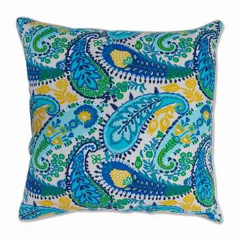 25" Outdoor/Indoor Floor Pillow Amalia Paisley Blue - Pillow Perfect