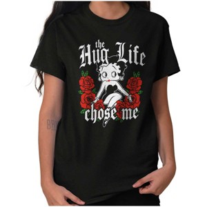 Betty Boop Hug Life Chose Me Roses Womens Graphic T Shirt Tees Brisco Brands - 1 of 1