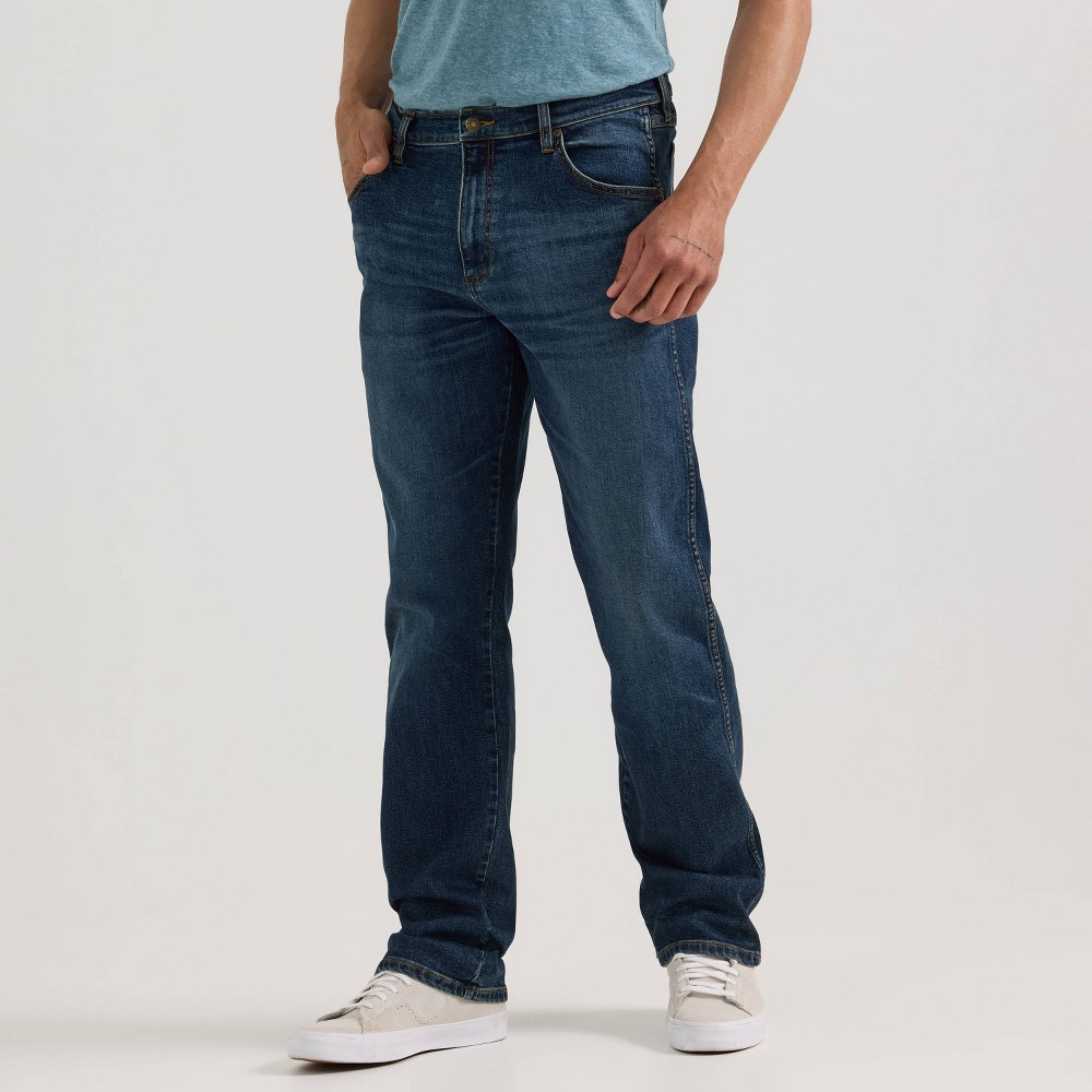 Wrangler Men's Relaxed Fit Bootcut Jeans - Dark Wash 30x30: Mid Rise, Stretch Denim, Solid Pattern