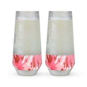 HOST Champagne Freeze Double-Walled Stemless Wine Glasses with Active Cooling Gel, Insulated Silicone Grip, 9 Oz Plastic Tumblers, Pink Camo, Set of 2 - 1 of 4