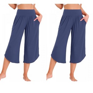 INSPIRE CHIC Women's 2 Pcs Capri Lounge Yoga Summer Wide Leg with Pockets Workout Sweat Pajama Pants - 1 of 4