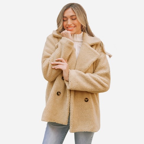 Women's Teddy Double-breasted Coat - Cupshe-l-apricot : Target